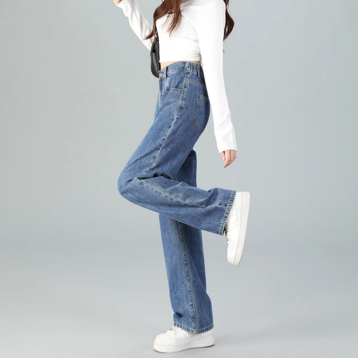 Women’s High-Waist Wide-Leg Jeans – Elastic Waist, Summer Lightweight Denim-SH-BT-019