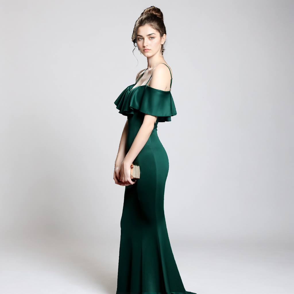 Off-Shoulder Slim Fit Fishtail Midi Dress – Elegant Cotton Party Dress for Women-SH-DR-0125