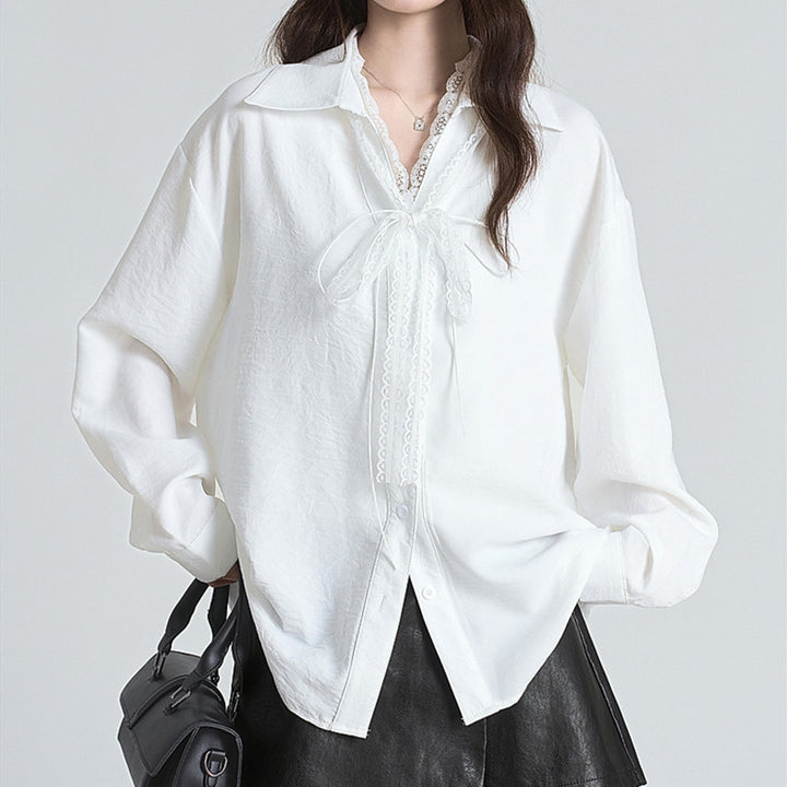 Lace Streamer Long Sleeve Blouse – White | Elegant & Feminine-SH-TOP-003