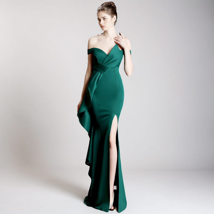 One-Shoulder Fishtail Gown – Elegant Host Evening Dress for Women-SH-DR-0129
