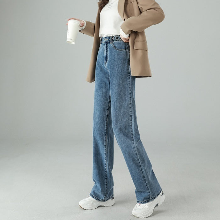 Women’s High-Waist Straight-Leg Jeans – Retro Washed Wide-Leg Denim for Spring & Autum-SH-BT-020