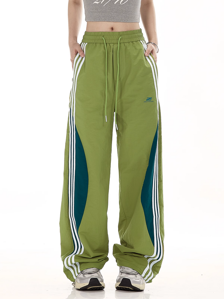 Men’s Retro Patchwork Sports Overalls – Mid Waist Nylon Trousers-SH-BT-004