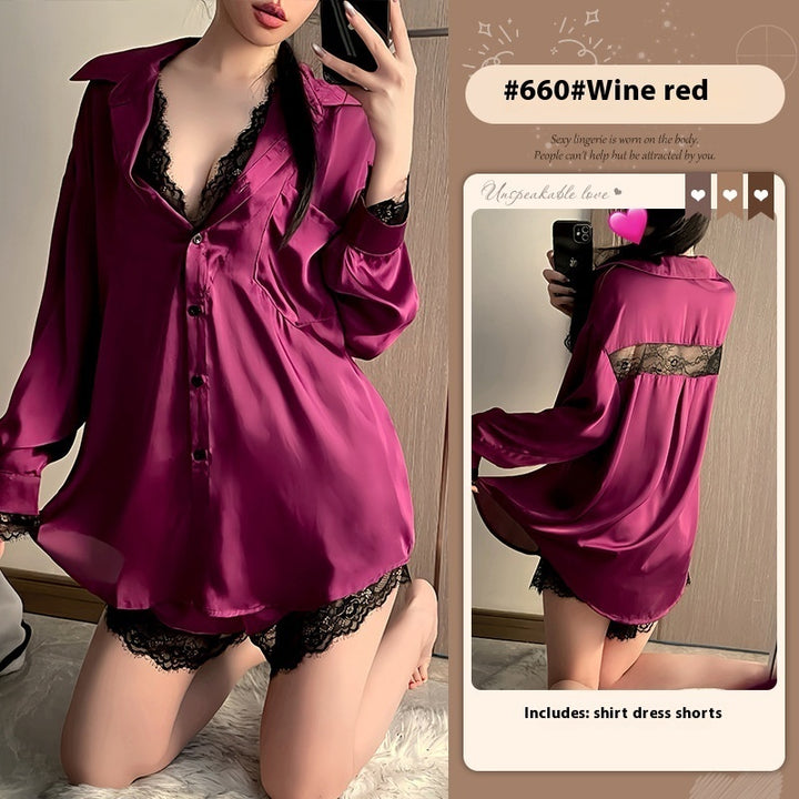 Elegant Lace-Trimmed Two-Piece Ice Silk Homewear Set – Comfortable & Stylish-SH-LNG-0117