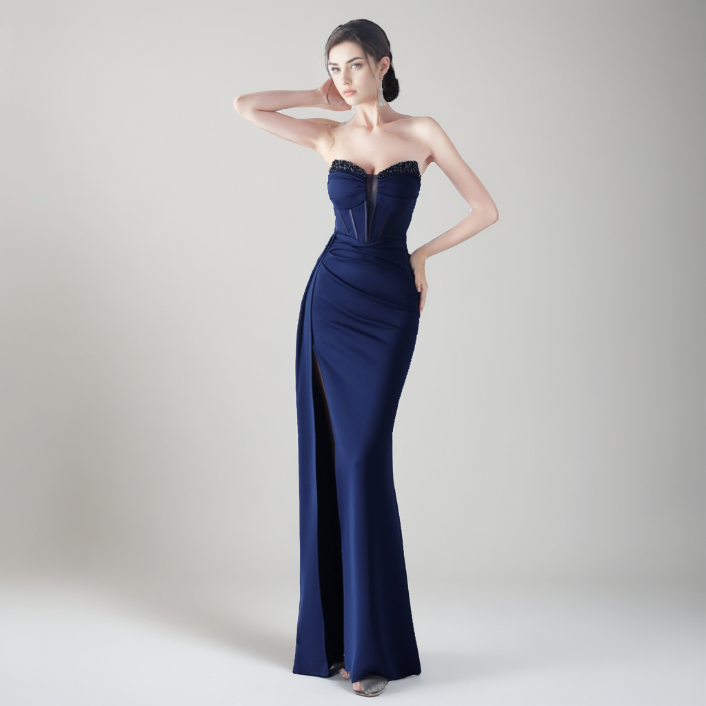 Elegant Fishbone Beaded Slim Evening Dress – Luxury Gala Gown-SH-DR-0123