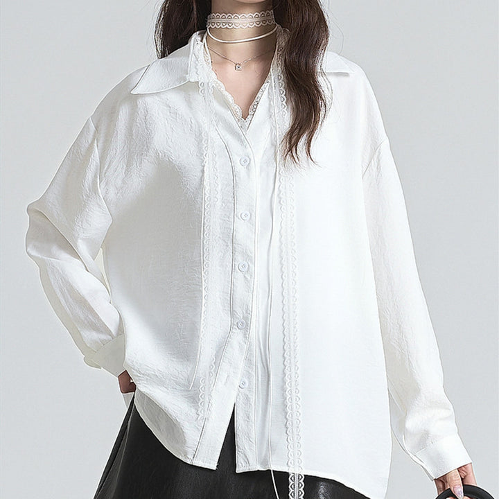 Lace Streamer Long Sleeve Blouse – White | Elegant & Feminine-SH-TOP-003