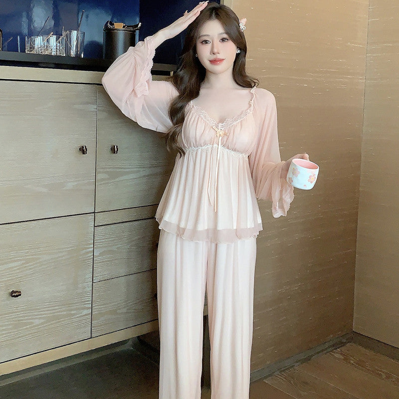 طقم بيجامات Pure Desire Homewear من الدانتيل والمودال يمكن ارتداؤه في الخارج
