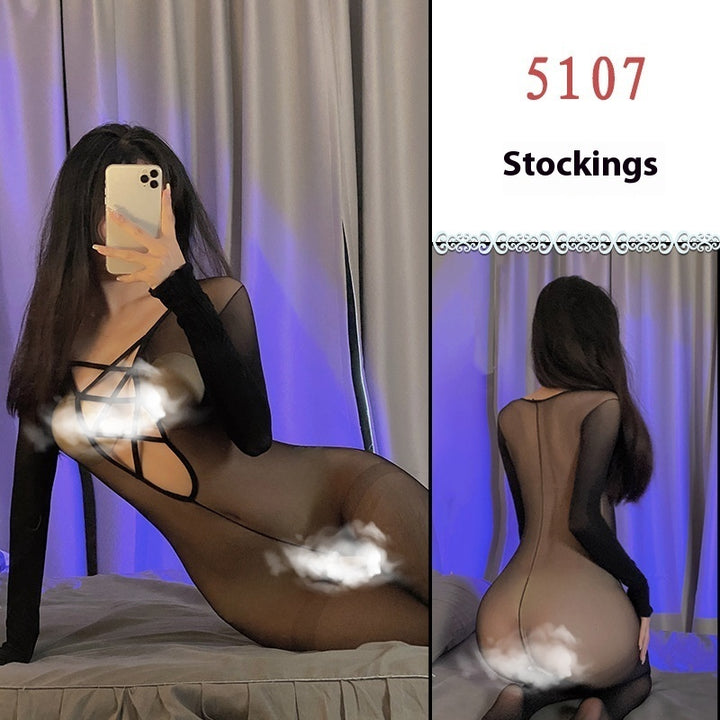 Sheer Mesh Lingerie Set with Jumpsuit & Stockings – Seductive & Elegant-SH-LNG-0123