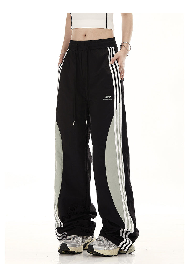 Men’s Retro Patchwork Sports Overalls – Mid Waist Nylon Trousers-SH-BT-004