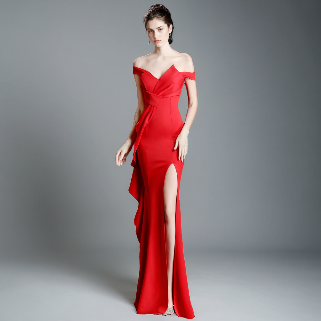 One-Shoulder Fishtail Gown – Elegant Host Evening Dress for Women-SH-DR-0129