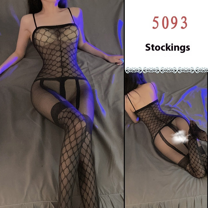 Sheer Mesh Lingerie Set with Jumpsuit & Stockings – Seductive & Elegant-SH-LNG-0123