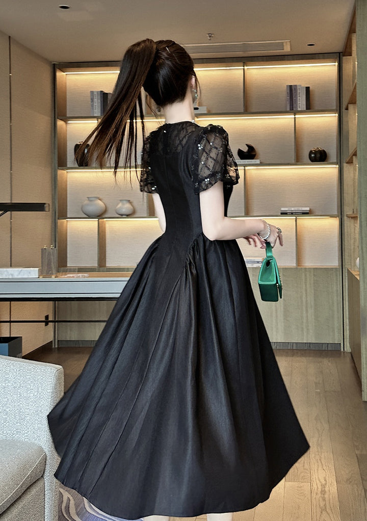 Retro Slimming Hepburn Style Little Black Dress – Elegant Short Sleeve Classic-SH-DR-0121