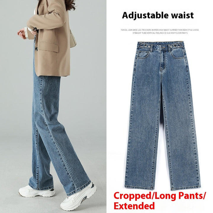 Women’s High-Waist Straight-Leg Jeans – Retro Washed Wide-Leg Denim for Spring & Autum-SH-BT-020