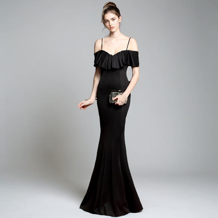 Off-Shoulder Slim Fit Fishtail Midi Dress – Elegant Cotton Party Dress for Women-SH-DR-0125
