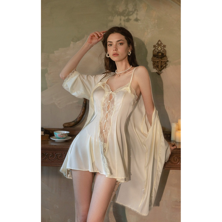 Romantic French Lace Slip Nightdress – Lightweight & All-Season Homewear for Women-SH-LNG-0120
