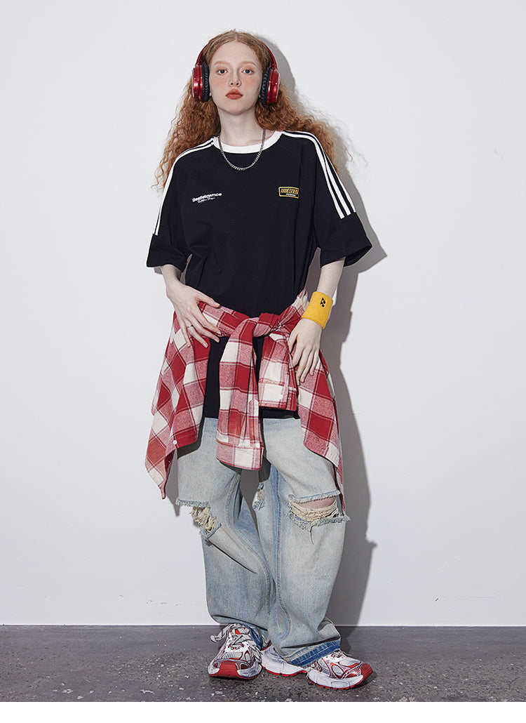 Retro Short Sleeve T-Shirt – 100% Cotton Loose Fit Unisex Summer Tee for Couples-SH-TOP-010