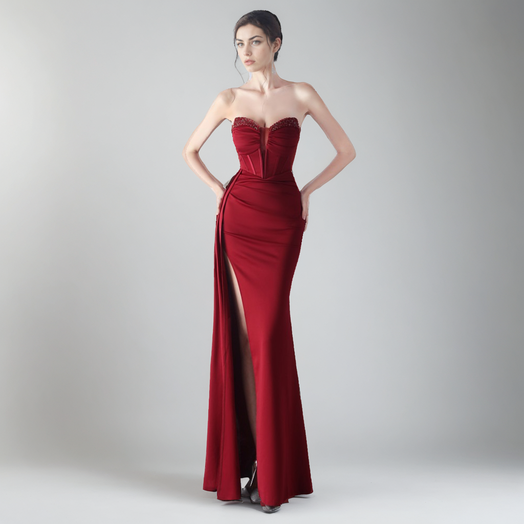 Elegant Fishbone Beaded Slim Evening Dress – Luxury Gala Gown-SH-DR-0123