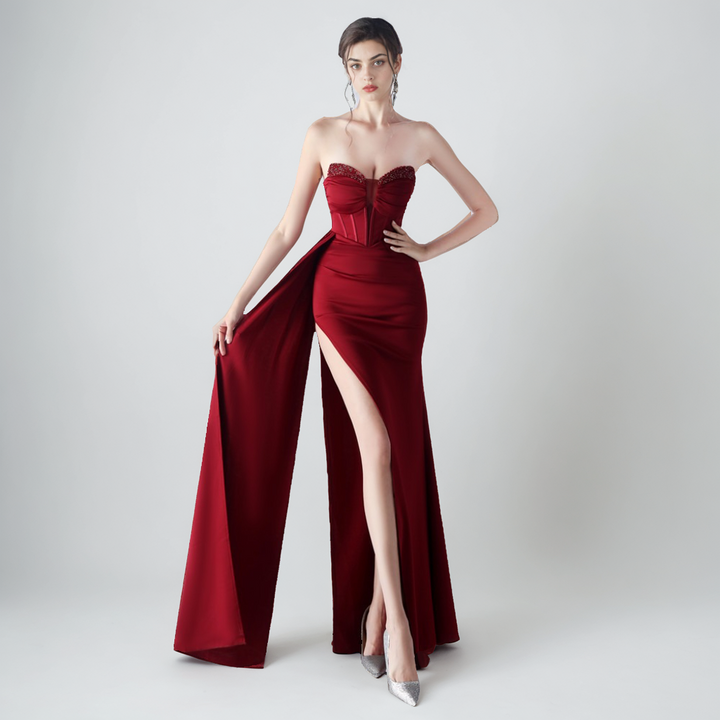 Elegant Fishbone Beaded Slim Evening Dress – Luxury Gala Gown-SH-DR-0123
