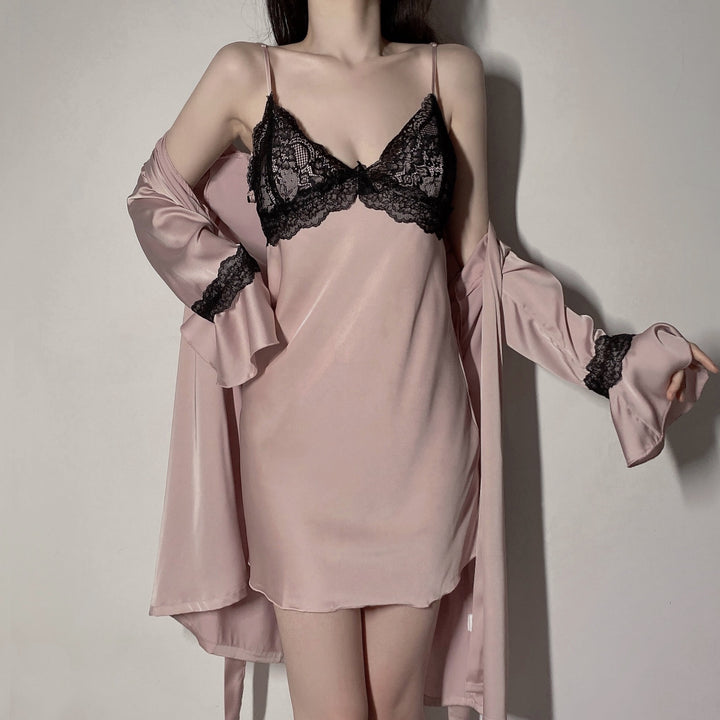 Women’s Luxury Silk Sling Nightgown – Spring & Summer Elegant Robe Set-SH-LNG-0112