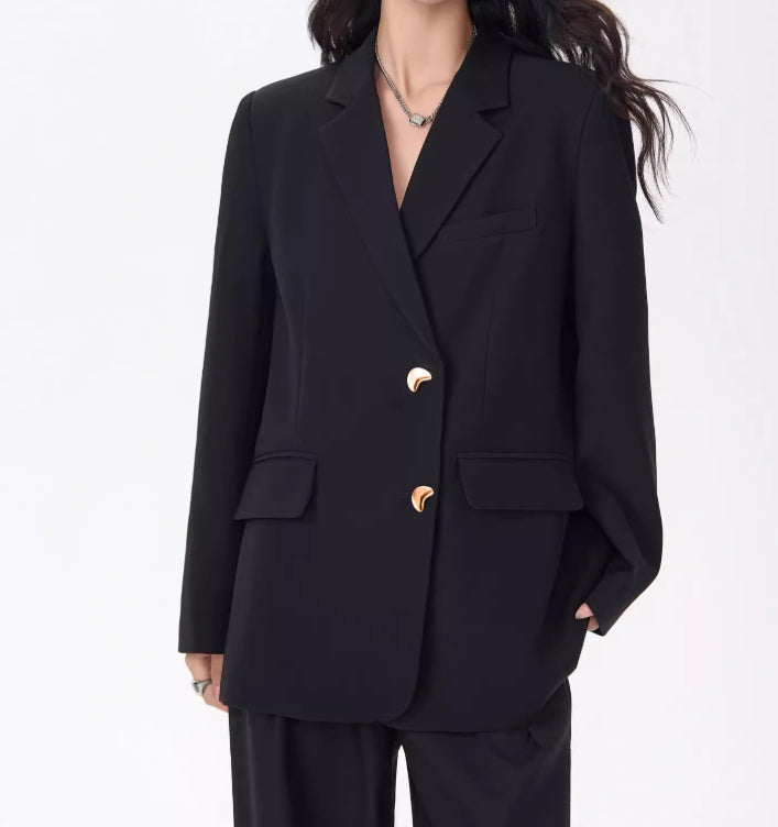 Women's Loose Fit Plaid Blazer – Black Single-Breasted Checkered Suit Jacket-SH-TOP-004