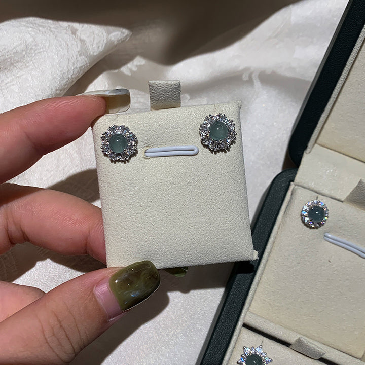 925 Sterling Silver Emerald Stud Earrings – Gold-Plated with Diamond Accents-SH-FJ-005