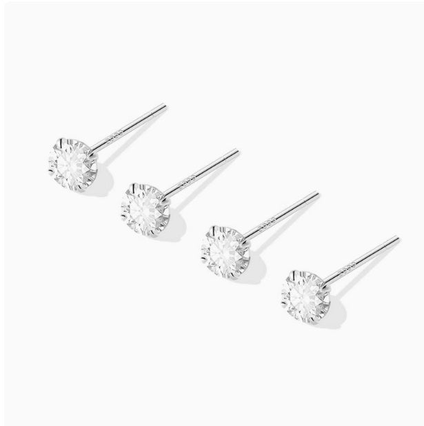 999 Sterling Silver Diamond Stud Earrings – Sun, Moon & Cloud Designs for Women-SH-FJ-011