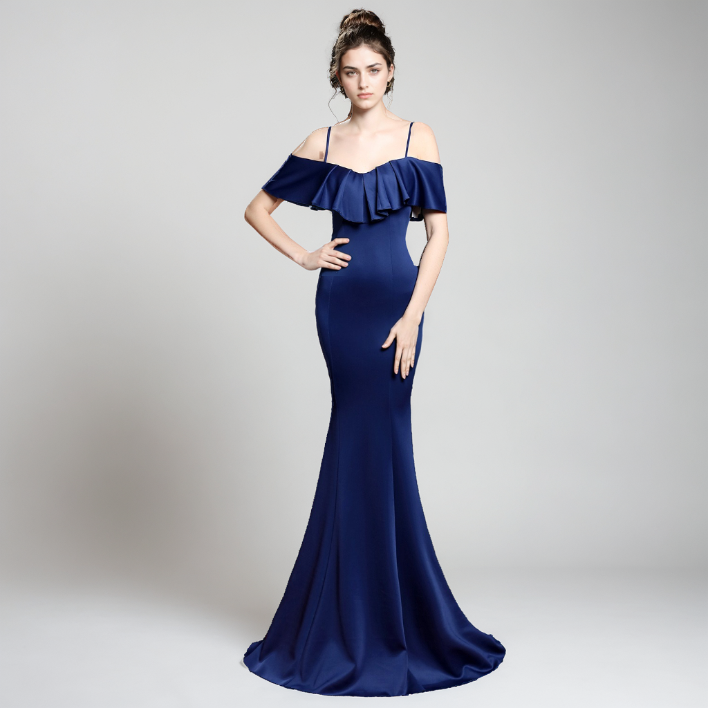 Off-Shoulder Slim Fit Fishtail Midi Dress – Elegant Cotton Party Dress for Women-SH-DR-0125
