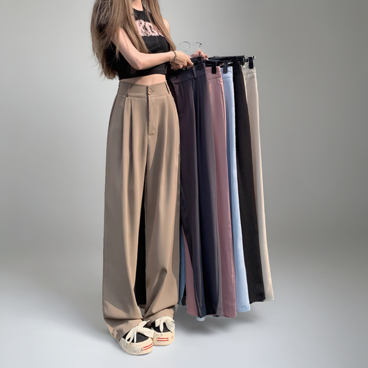 Women’s High Waist Summer Wide-Leg Pants – Slimming Draped Straight-Leg Trousers-SH-BT-006