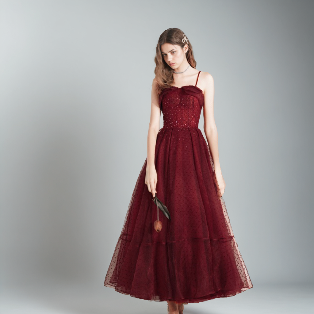 Bridal Red Wedding Dress – Sleeveless Long Midi Skirt with Suspenders-SH-WD-0407 - JOcaste