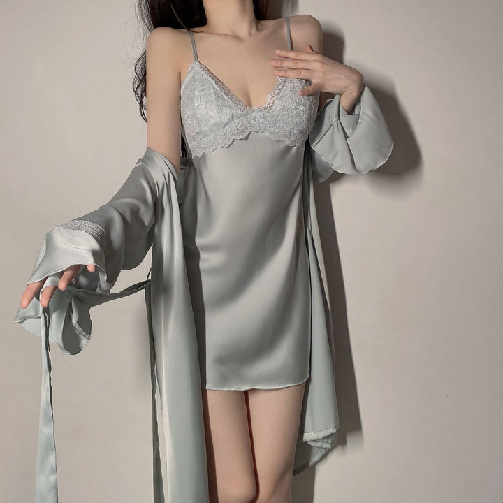 Women’s Luxury Silk Sling Nightgown – Spring & Summer Elegant Robe Set-SH-LNG-0112