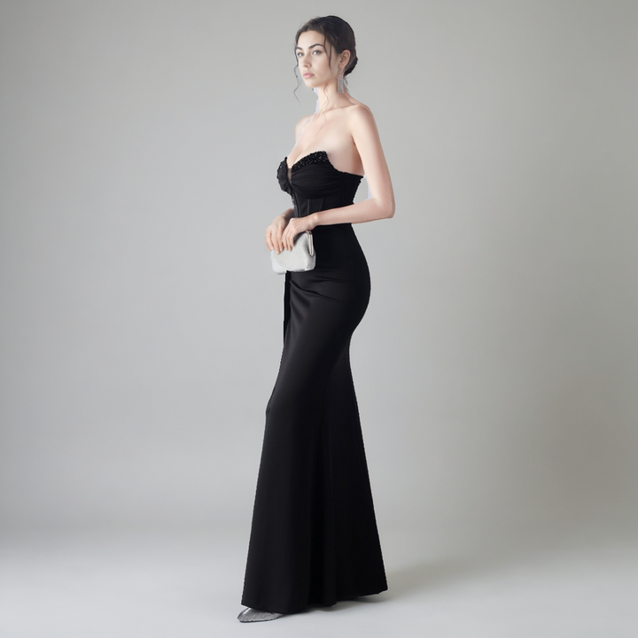Elegant Fishbone Beaded Slim Evening Dress – Luxury Gala Gown-SH-DR-0123