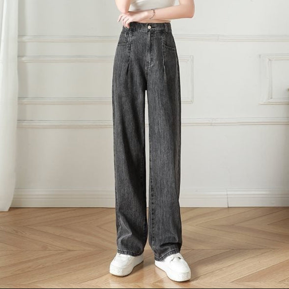 Women’s High-Waist Wide-Leg Jeans – Elastic Waist, Summer Lightweight Denim-SH-BT-019