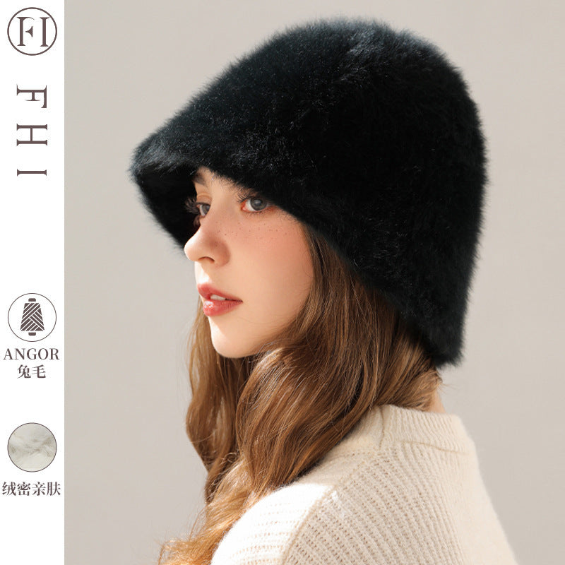 Rabbit Fur Blend Fisherman Hat – Warm, Trendy, and Stylish | Milky White, Black, Khaki, Smoky Gray, M & L Sizes