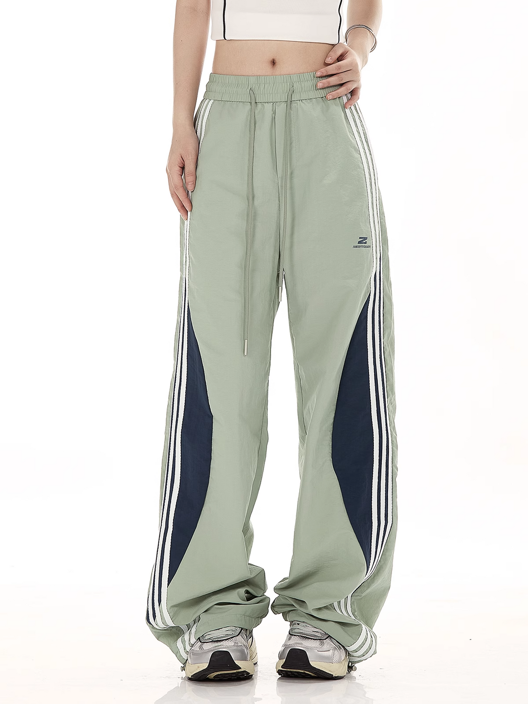 Men’s Retro Patchwork Sports Overalls – Mid Waist Nylon Trousers-SH-BT-004