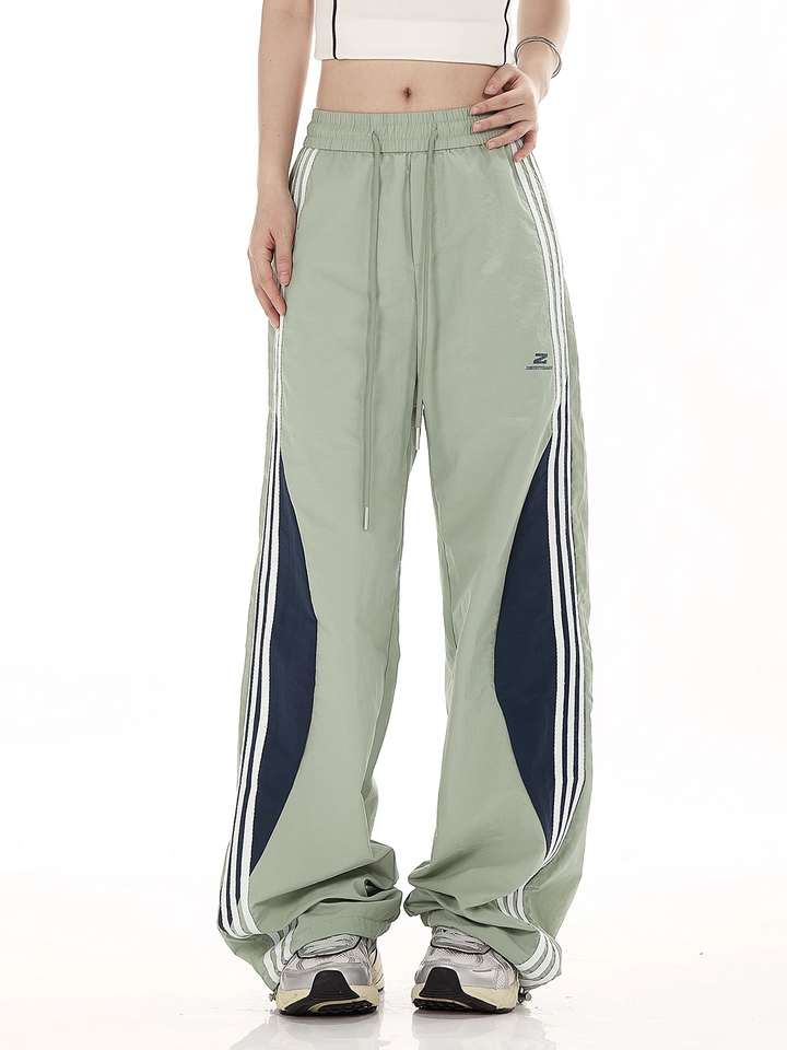 Men’s Retro Patchwork Sports Overalls – Mid Waist Nylon Trousers-SH-BT-004