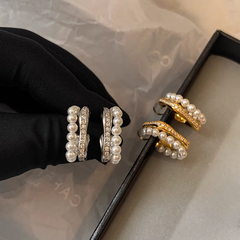 Zircon Pearl Geometric Earrings – Irregular INS Style Studs for Women-SH-FJ-006