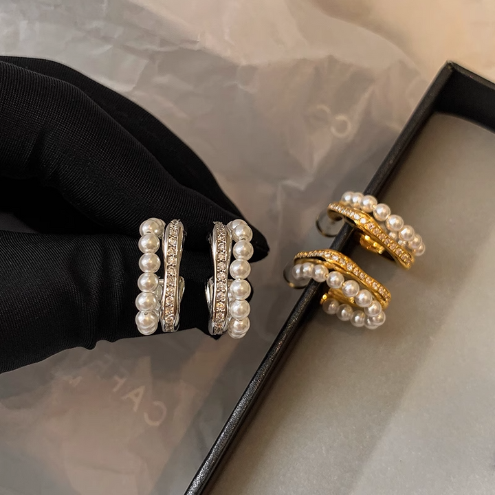 Zircon Pearl Geometric Earrings – Irregular INS Style Studs for Women-SH-FJ-006