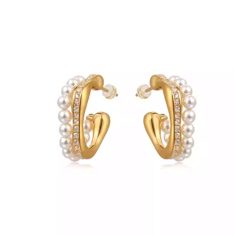 Zircon Pearl Geometric Earrings – Irregular INS Style Studs for Women-SH-FJ-006