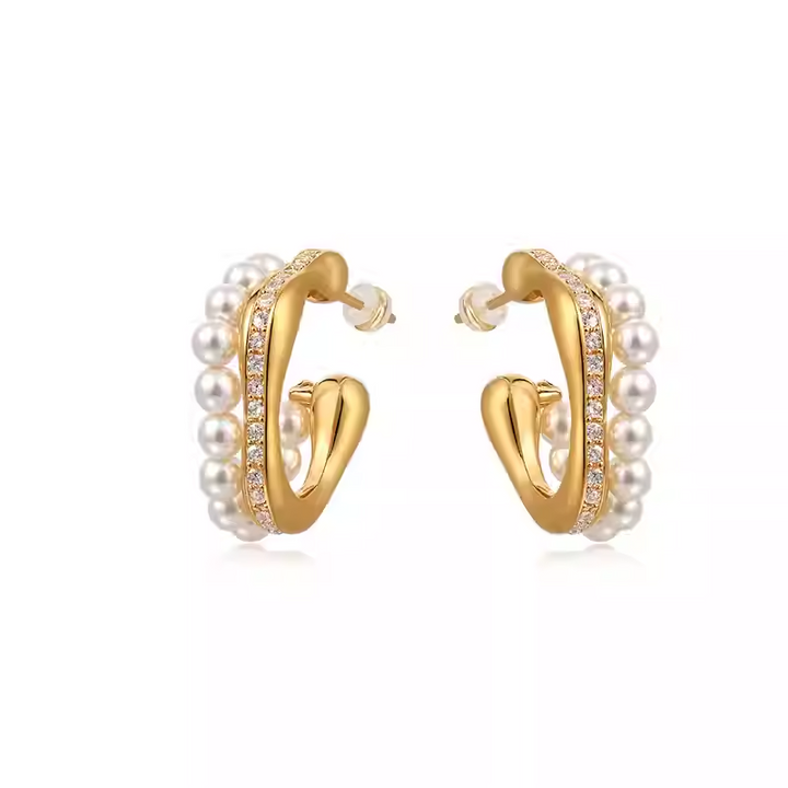 Zircon Pearl Geometric Earrings – Irregular INS Style Studs for Women-SH-FJ-006