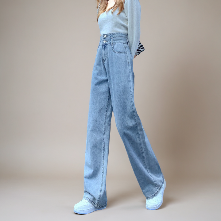 Women's High Waist Straight Wide-Leg Jeans – Slimming Cotton Denim Pants