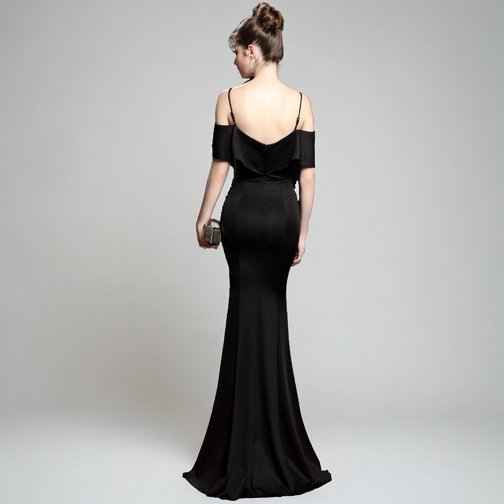 Off-Shoulder Slim Fit Fishtail Midi Dress – Elegant Cotton Party Dress for Women-SH-DR-0125