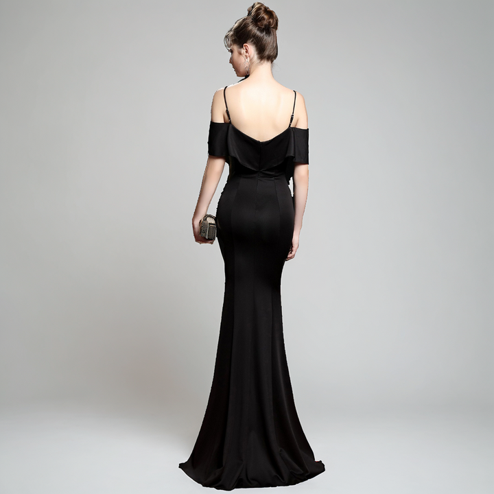 Off-Shoulder Slim Fit Fishtail Midi Dress – Elegant Cotton Party Dress for Women-SH-DR-0125