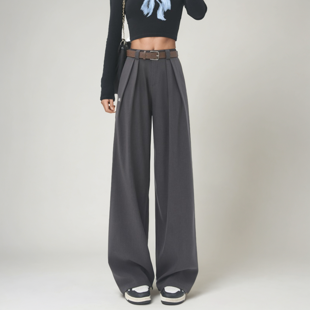 Women's High Waist Straight Suit Pants – Loose Fit Trousers with Pockets-SH-BT-012