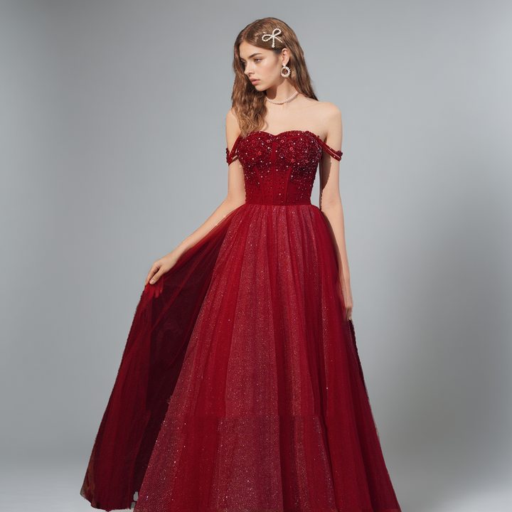 Red Beaded Wedding Dress – Sleeveless Crystal Tube Gown for Special Occasions-SH-WD-0408 - JOcaste