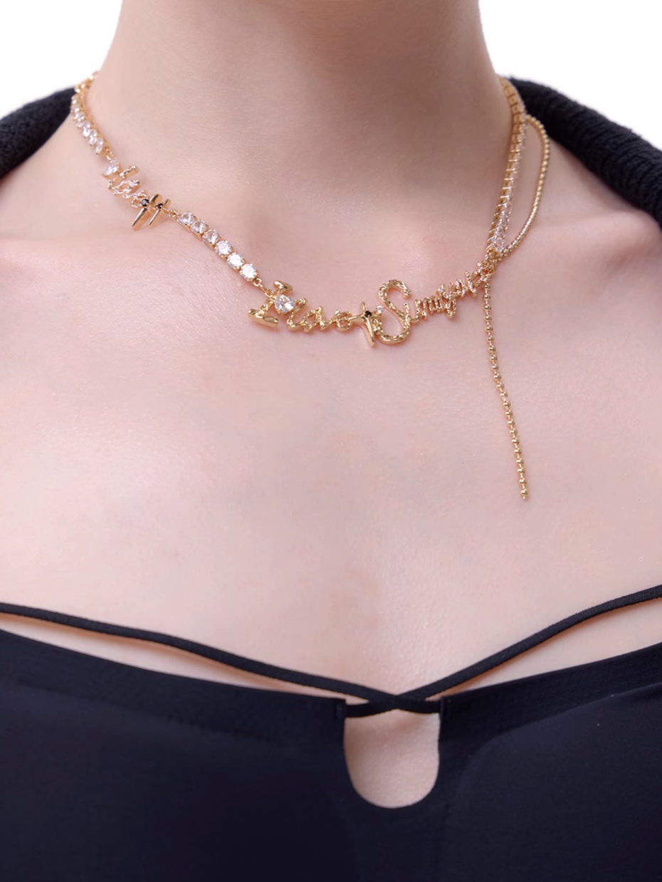 INS Style Personalized Clavicle Necklace – Retro Copper Chain with Cubic Zirconia-SH-FJ-019