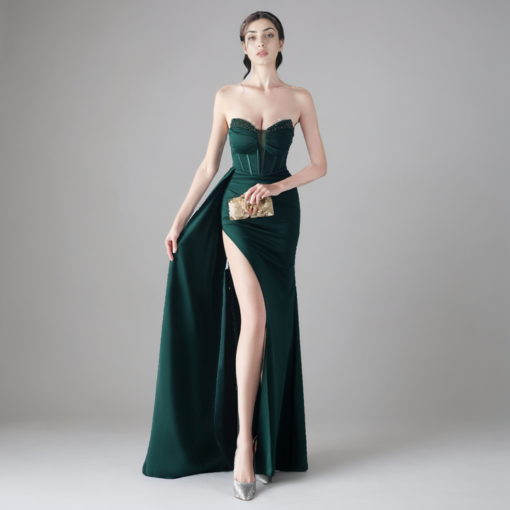 Elegant Fishbone Beaded Slim Evening Dress – Luxury Gala Gown-SH-DR-0123