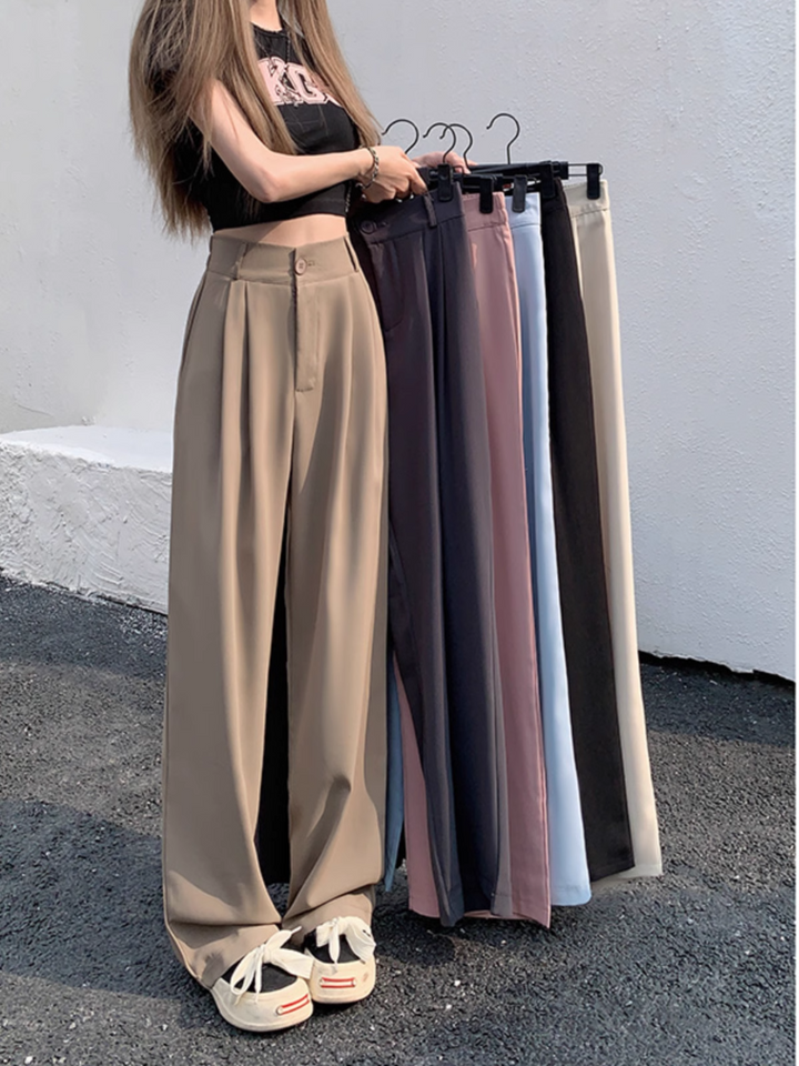Women’s High Waist Summer Wide-Leg Pants – Slimming Draped Straight-Leg Trousers-SH-BT-006