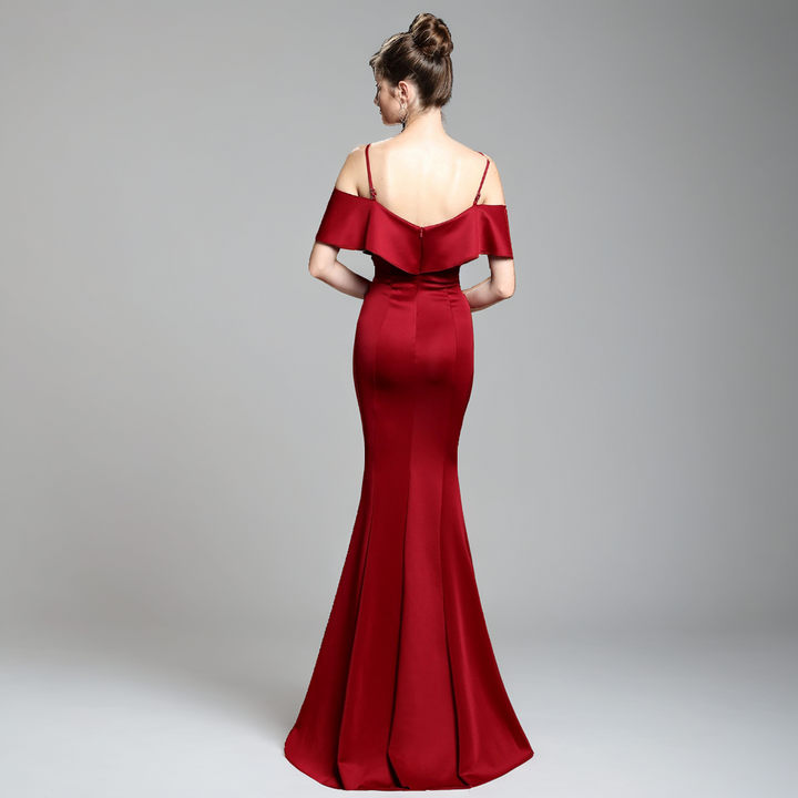 Off-Shoulder Slim Fit Fishtail Midi Dress – Elegant Cotton Party Dress for Women-SH-DR-0125