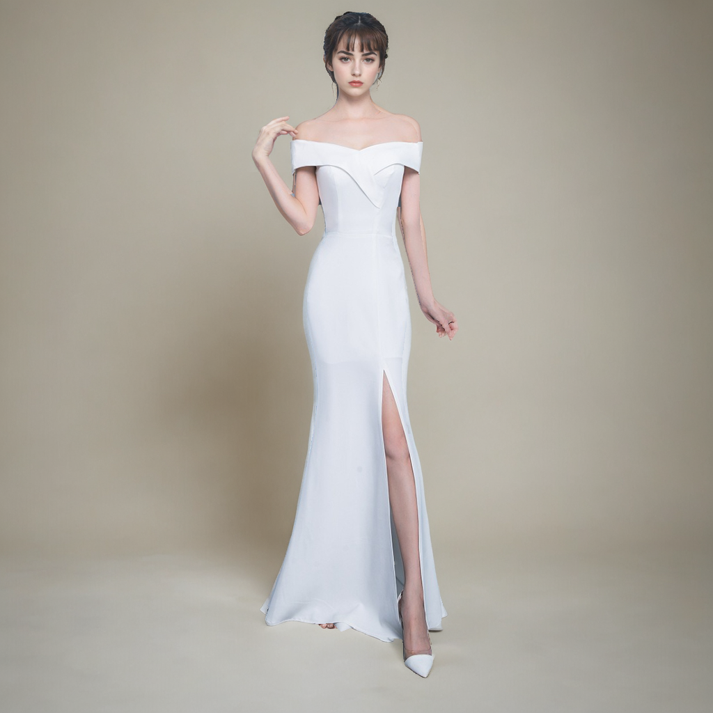 Elegant Catwalk-Inspired Bride Toast Dress – Sleek Formal Gown-SH-DR-0124