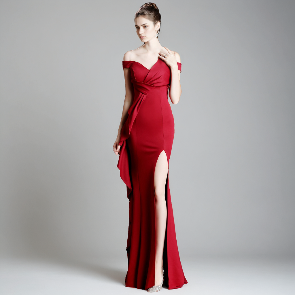 One-Shoulder Fishtail Gown – Elegant Host Evening Dress for Women-SH-DR-0129