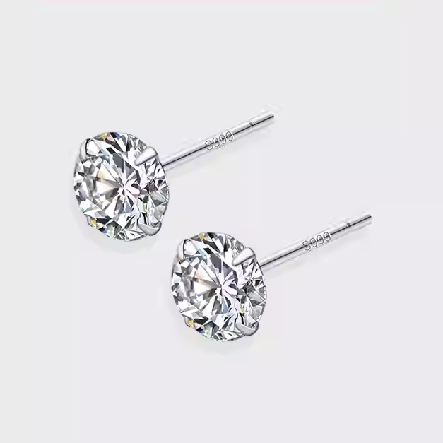 S999 Sterling Silver Four-Claw Stud Earrings – Simple Unisex Anti-blocking Design-SH-FJ-010